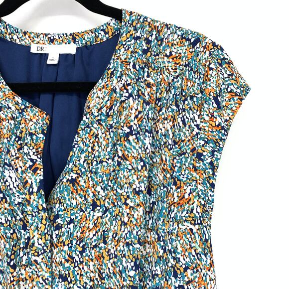 SOLD DR2 Daniel Rainn Dress Women's Size L Split Neck Tie Waist Casual Multi - Picture 4 of 7